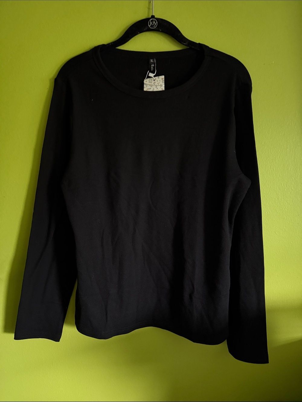 NWT Automet Black Ribbed Stretch Crew Neck Long Sleeve Top Shirt Size XL